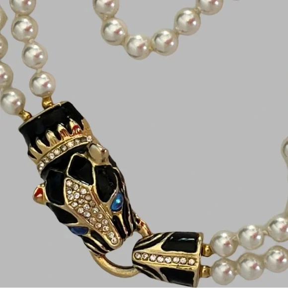 Park Lane Panther Jaguar Double Strand Faux Rhinestone Necklace Gold Tone - Picture 7 of 16